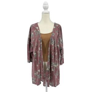 Lularoe Open Front Cardigan WMN M Dusty Rose Floral 3/4 Sleeves Vintage Inspired